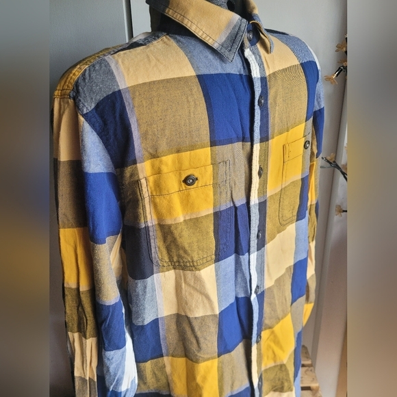 American Eagle Yellow and Blue Plaid Shirt M - Picture 3 of 5